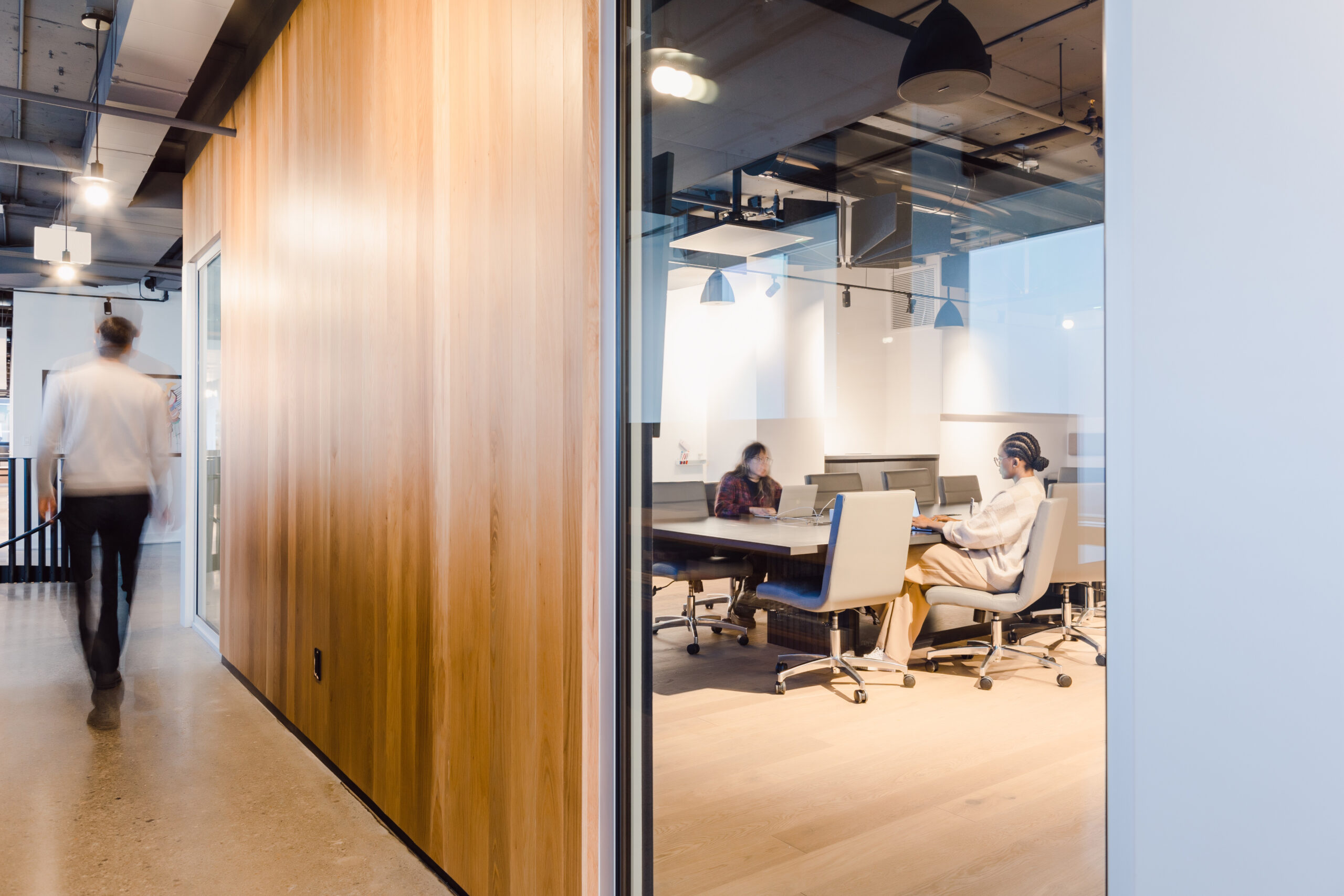 Hallway shot of employees working