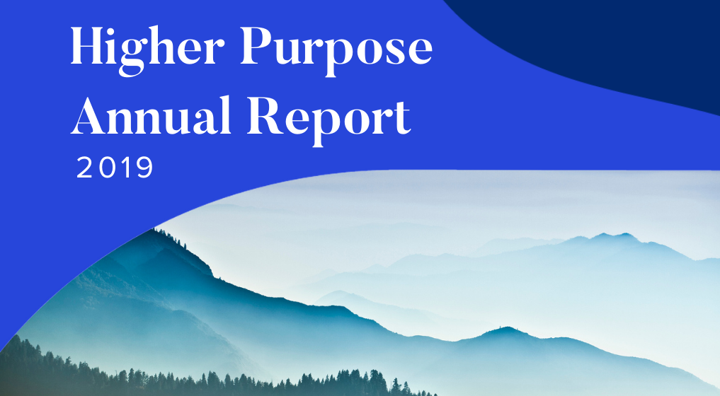 2019 Purpose Report graphic cover with a photo of the mountains