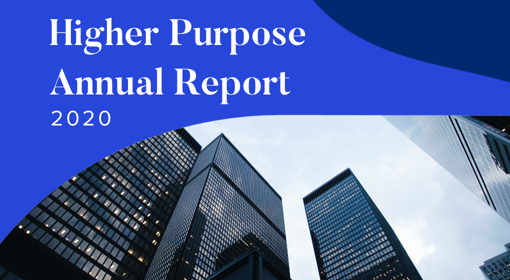 2020 Purpose Report graphic cover with a photo of buildings